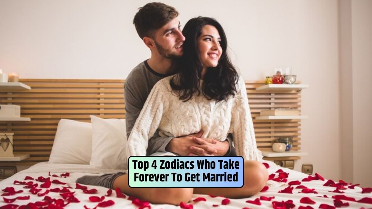 Zodiac signs and marriage, astrology of commitment, prolonged courtship, Leo's regal romance, Libra's careful consideration, Sagittarius and freedom in relationships, Pisces' dreamy approach to love,